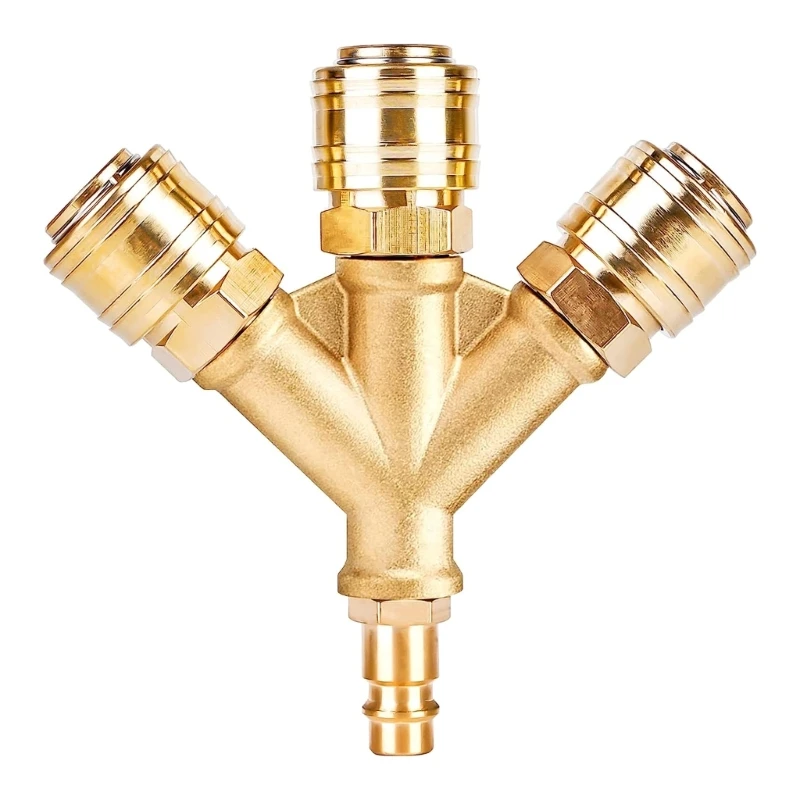 Brass Compressed Air Distributor Triple with Couplings 1/4 Inch Air Hose Quick