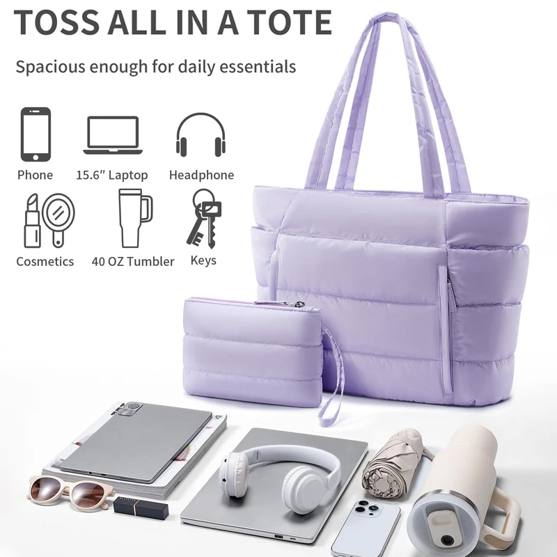 Tote Bag for Women, Lightweight Puffy Tote Bag with Compartments Shoulder Bag Handbag for Travel, Work, Gym - 4