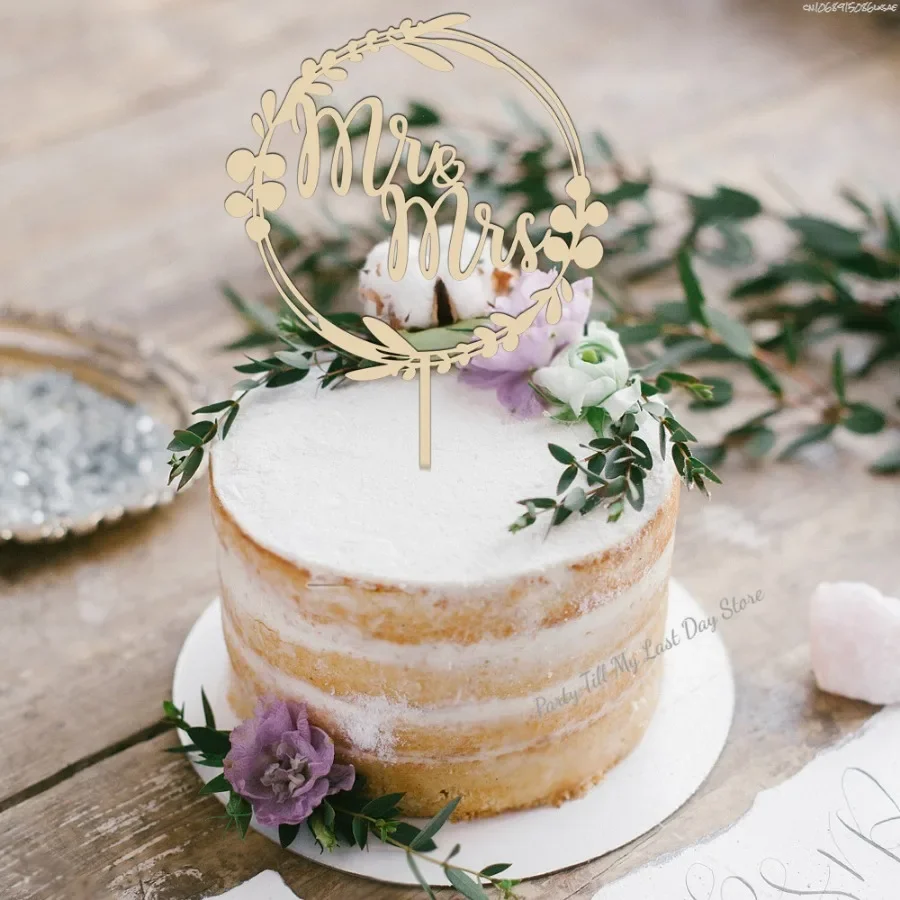 Bride and Groom Engagement Party MR & MRS Wooden Cake Plug Love Wooden Cake Decoration
