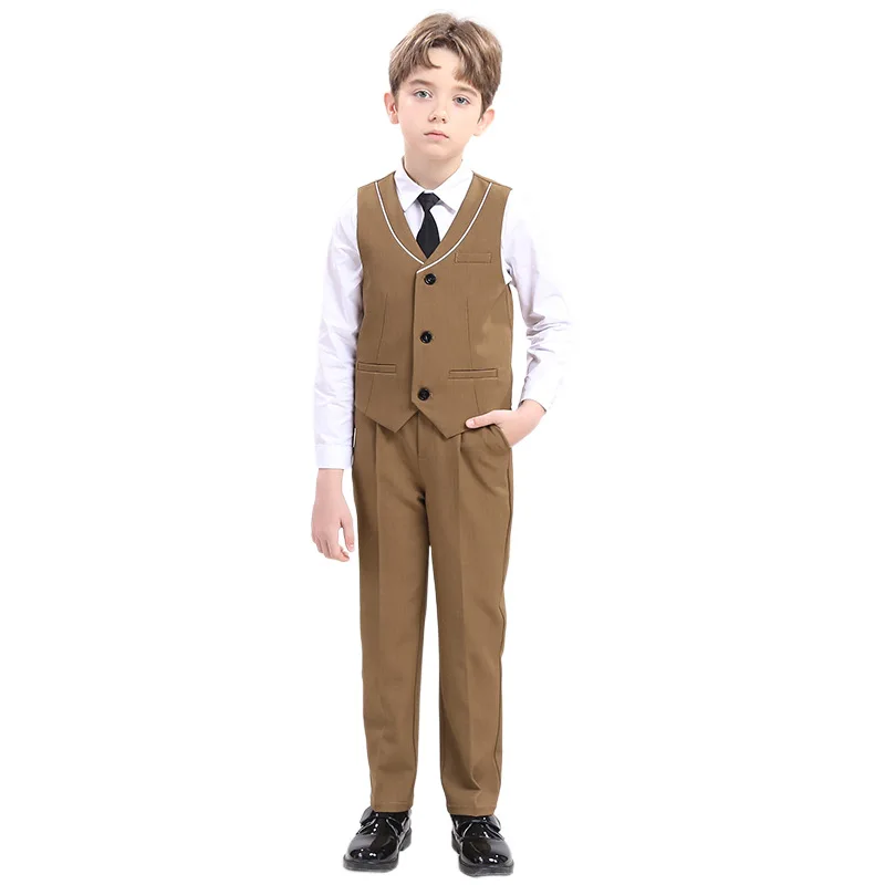 Boys Brown Vest Suit Set 5