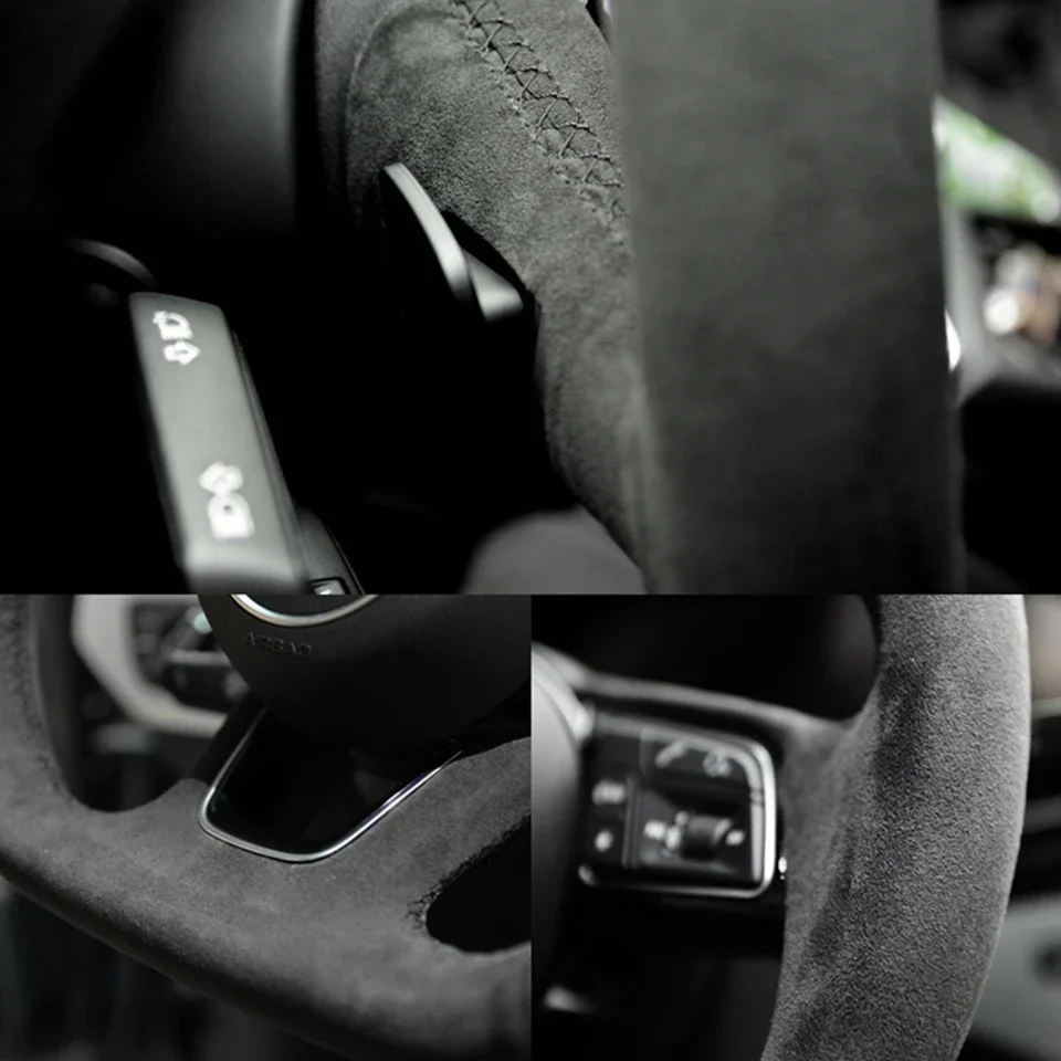 Maßgefertigter Lenkradbezug aus Wildleder für Opel Astra, K Corsa E, Karl, Crossland X, Grandland, Insignia, Zafira – Detail 1