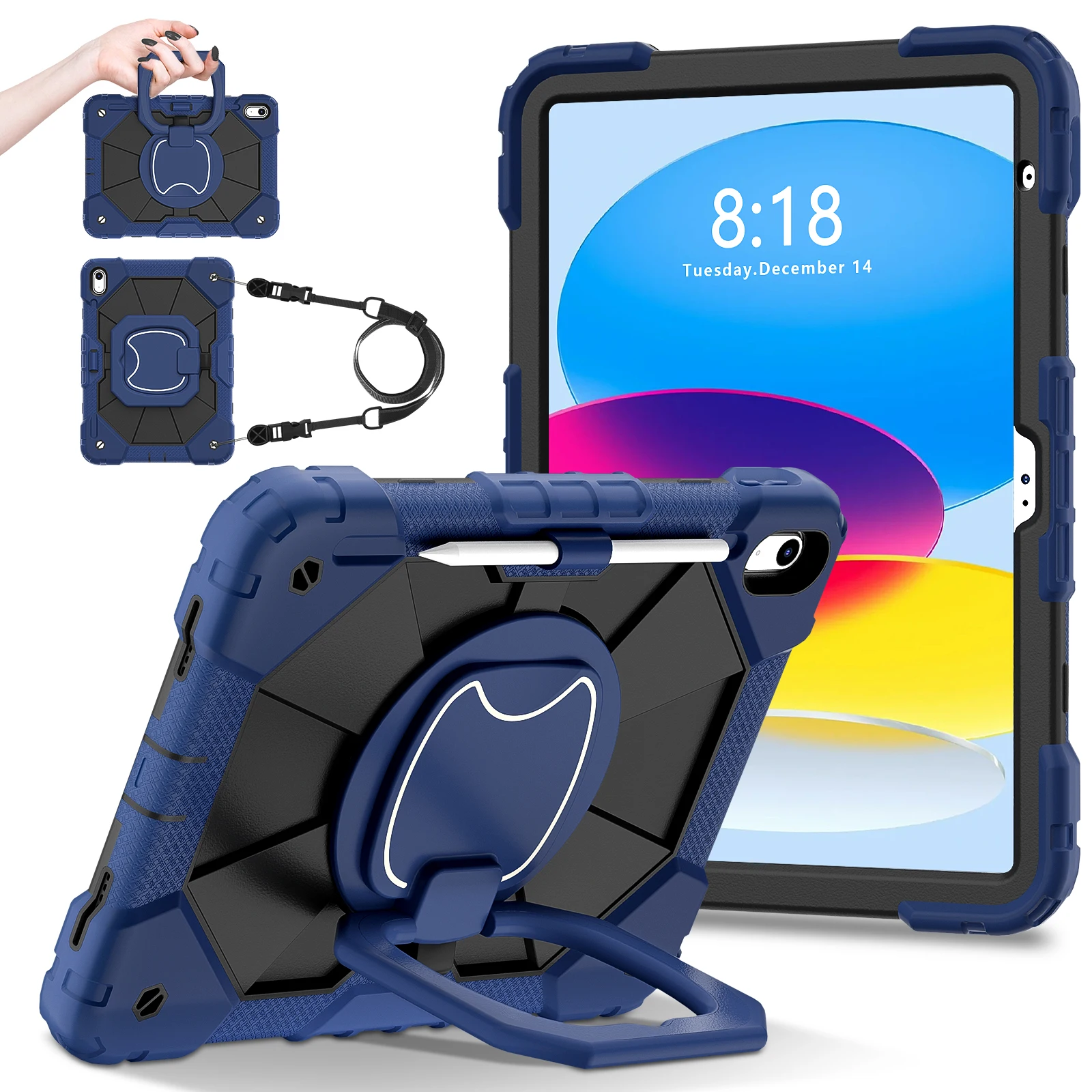 Kids Safe Shockproof Tablet Case with Shoulder Strap and Stand – Durable Silicone + PC Cover