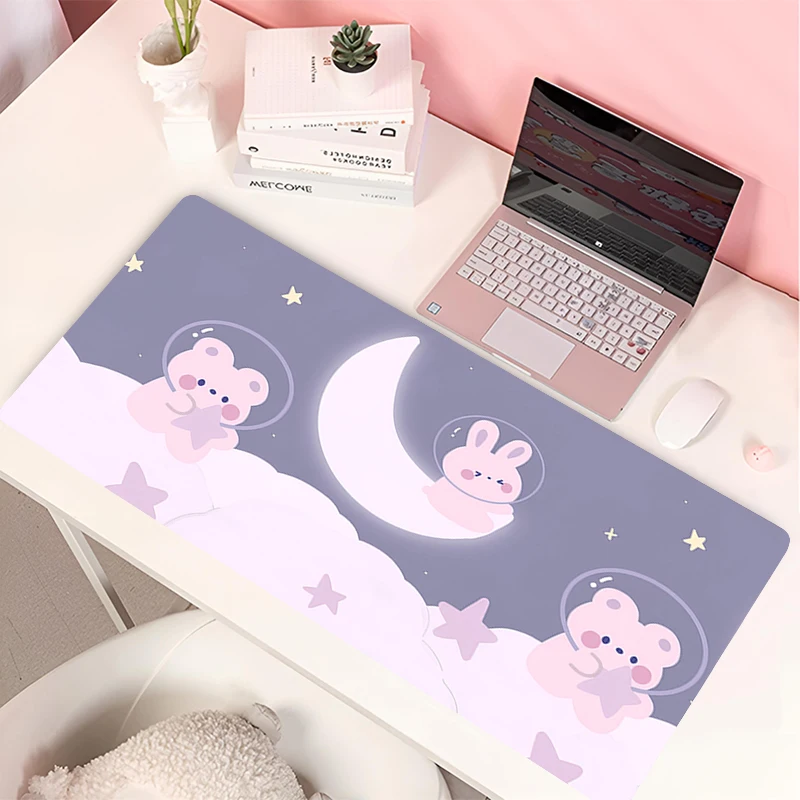 Lovely Rabbit Large Gaming Keyboard Mouse Pad Anime Green Plant Computer Gamer Tablet Mause pad Long Mousepad 900x400 Cute Mats 6