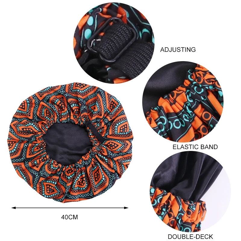 New Large Women Satin Bonnet Hat Layer Reversible Sleep Cap Reversible Adjustable Night Sleep Cover Cap for Curly Natural Hair 2