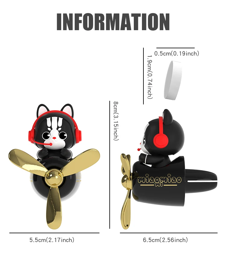 Ohne Parfüm DIY Duft Katze Pilot Rotierender Propeller Flugzeug Auto Ornament Lüftungs-Aroma-Diffusor Dekorationen Zubehör Cool Spaßig – Detail 9
