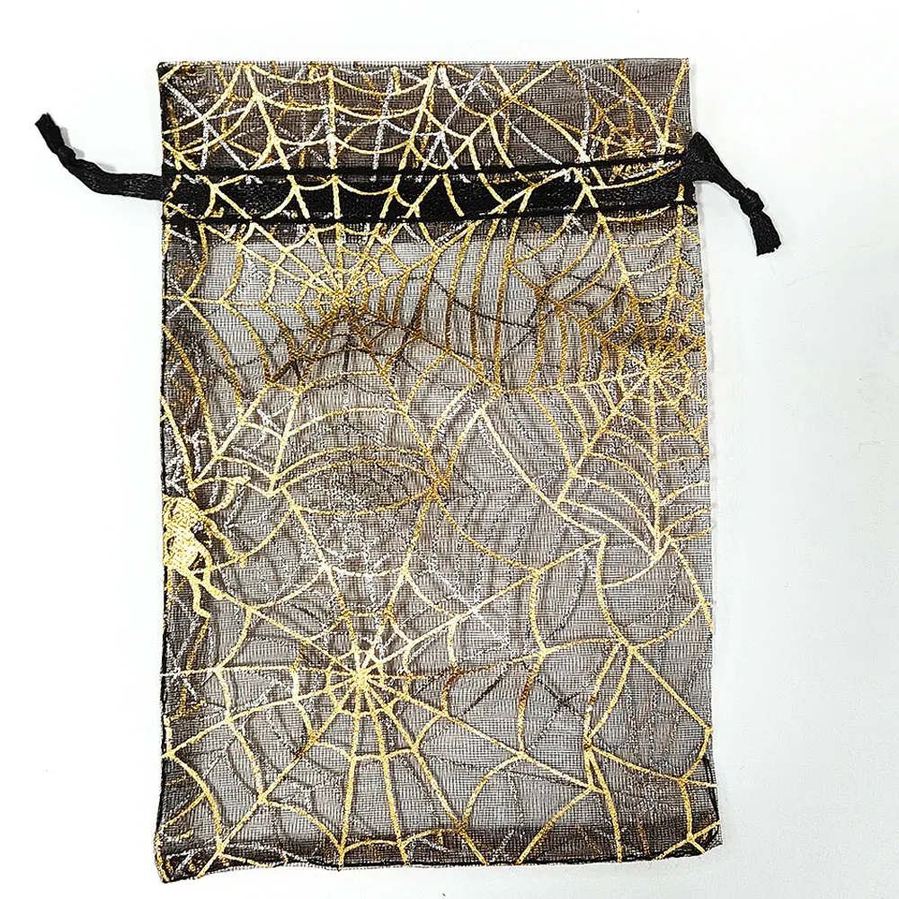 25/50/100 stücke Halloween Organza Geschenk Tasche Bunte Spinne Web Druck Verpackung Geschenk Hohe Qualität Kordelzug Süßigkeiten Tasche – Detail 6