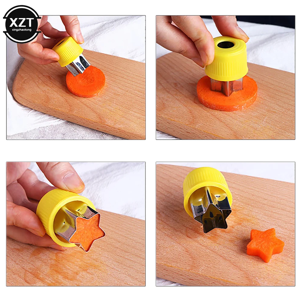 Portable Cookie Vegetable Cutters cookie cutter vegetable peeler DIY Star Heart Flower Shape Plastic Handle Fruit Cutter Mold Baking Food Supplement Tool 5 Pcs