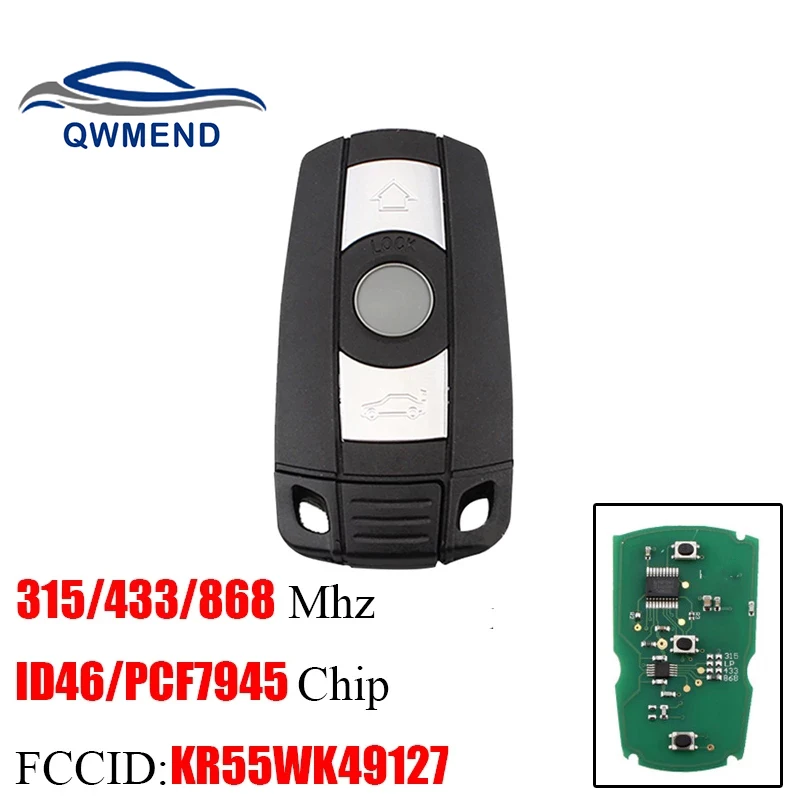Автомобильный ключ дистанционного управления QWMEND KR55WK49127 для BMW 1/3/5/7 серии CAS3 X5 X6 Z4 315/433/868 МГц смарт-Автомобильный ключ PCF7945 чип ID46