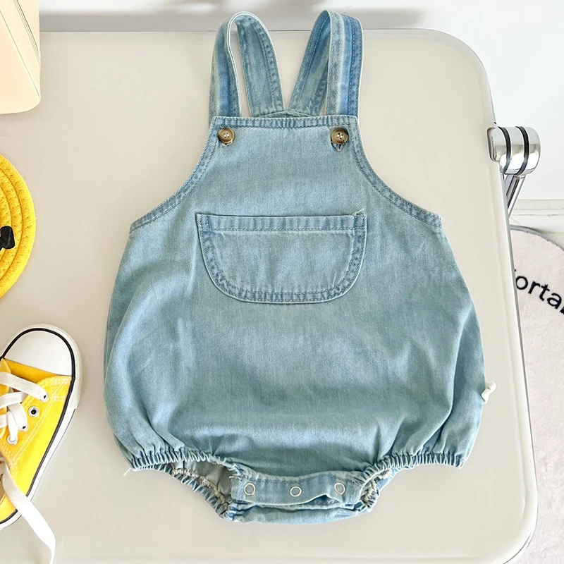 

Newborn Denim Overalls Baby Girls Boys Jumpsuit Overall Pocket Toddler Girl Cowboy Clothes Blue Infant Baby Girls Boys Romper