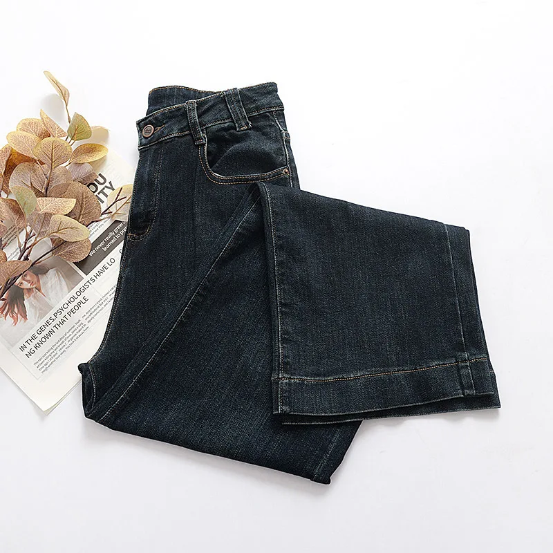 Fashion Plus Size Women's Jeans 2025 Autumn New Simple Quality Stretch Denim Straight Leg Long Pants K005