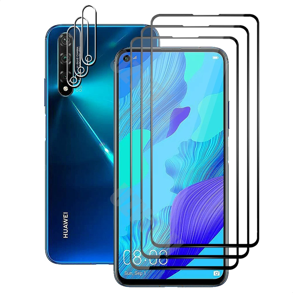 

(3+3) For Huawei Nova 5T (3pcs) Full Coverage Tempered Glass Screen Protector & (3pcs) Camera Lens Protective Film