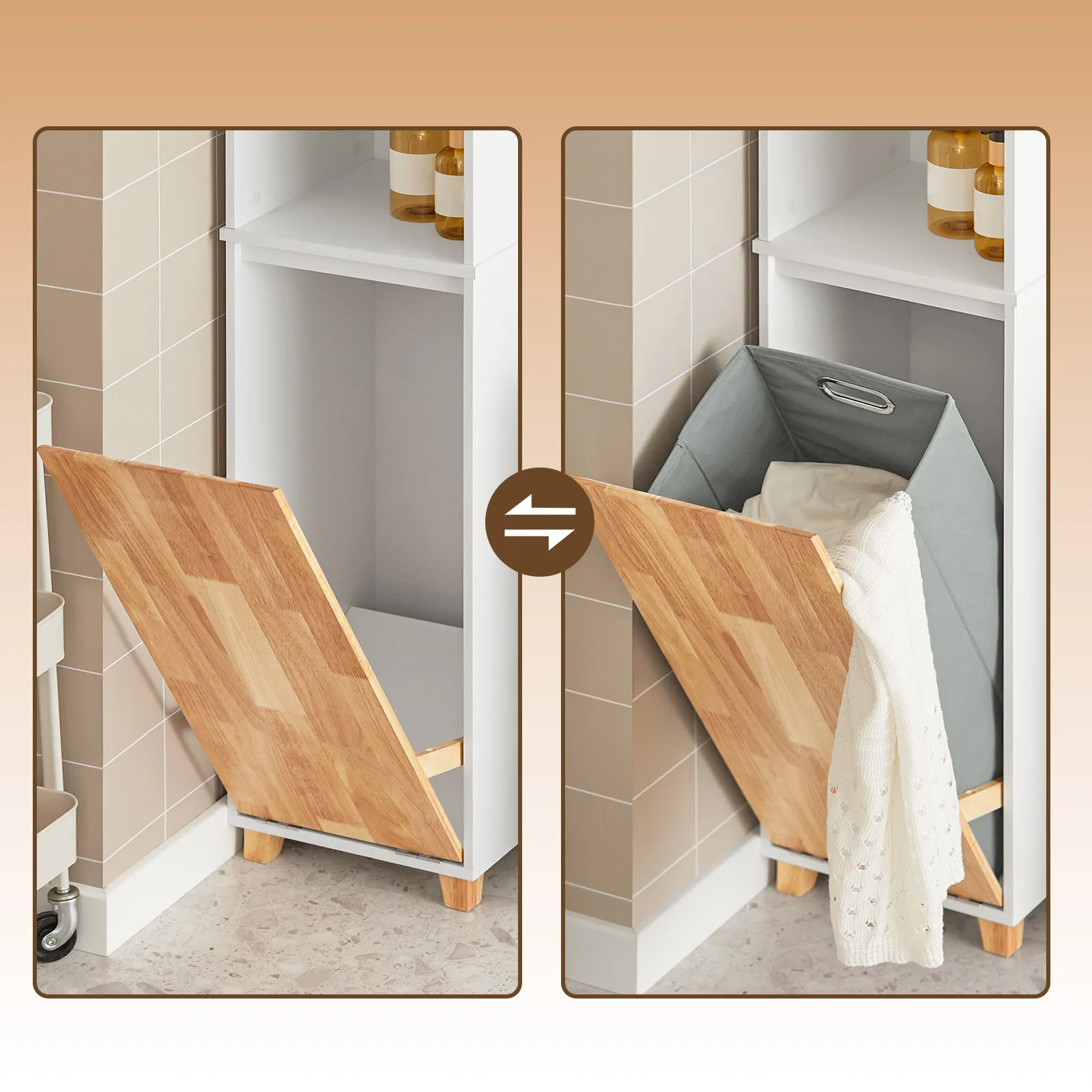 SoBuy BZR74-W Badezimmer Hochschrank mit ausklappbarem Wäschesack Badschrank Badregal Wäscheschrank Wäschetruhe Badmöbel – Detail 3