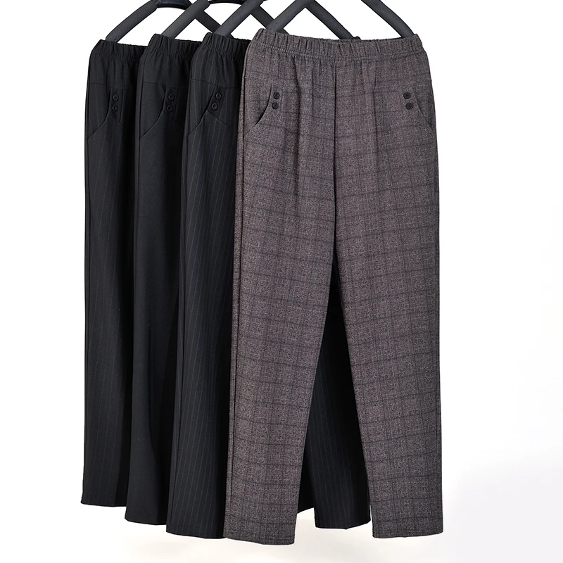 2025 Autunno Inverno Donne di mezza età Pantaloni dritti in velluto caldo Vita elastica Pantaloni femminili casual Pantalon Abbigliamento 2