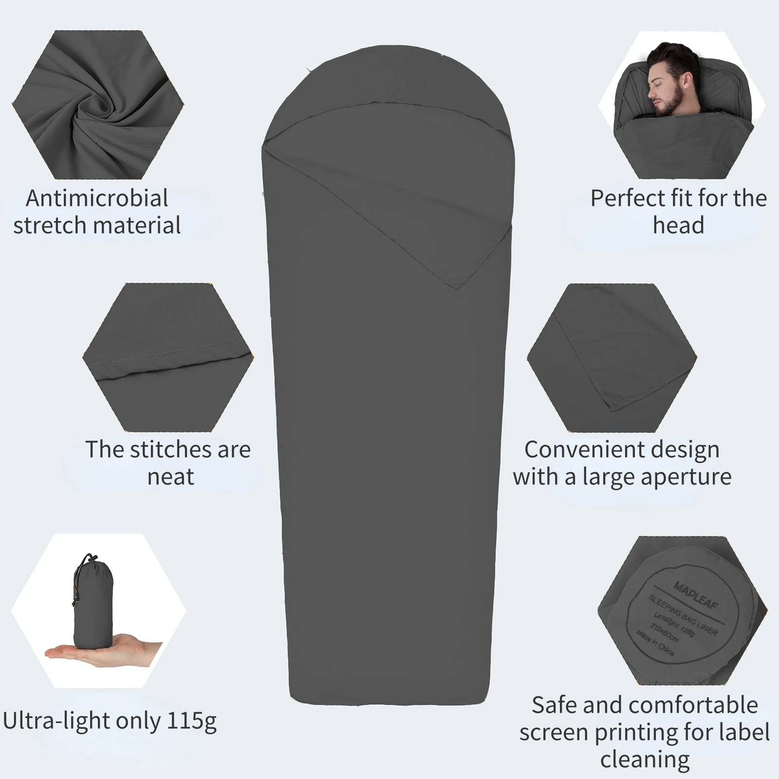 Sleeping Bag Liner Compact Quick-Dry Washable for Camping Hiking Travel 128g