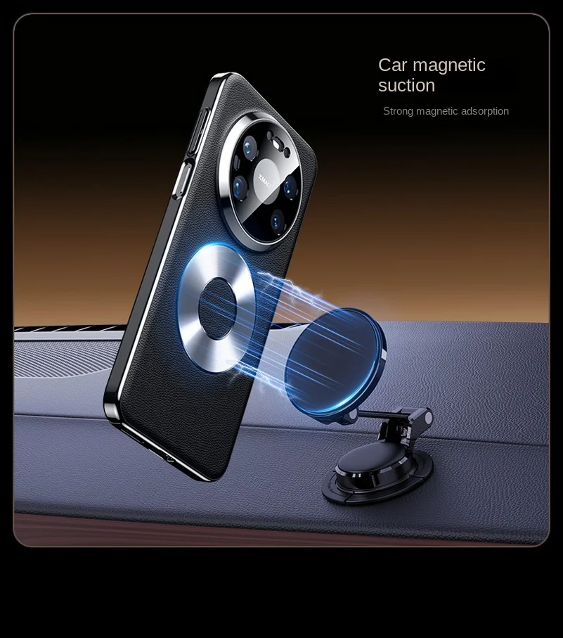 Luxury Vegan Leather Case with Double Ring Magnetic Lens Protection Cover