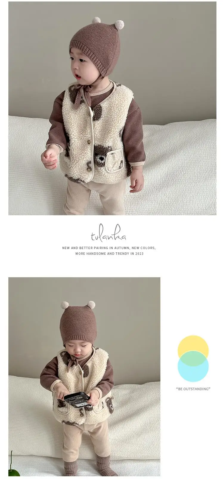 Description Picture 2 of itemAutumn Winter Children Plus Velvet Bear Sleeveless Vest Newborn Boy Girl Cartoon Fleece Tops Coat Baby Thick Cotton Waistcoat