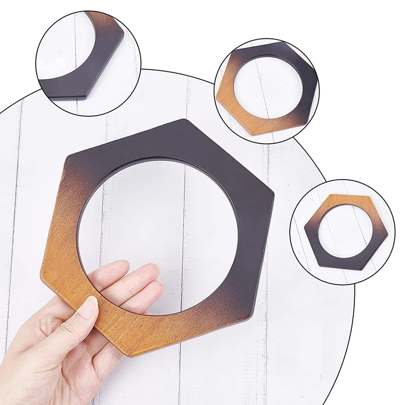 A85Q-2Pcs Wooden Purse Handle Hexagon Shaped Wooden Bag Handles Handbag Handles Replacement DIY Handmade Macrame Bag Handle