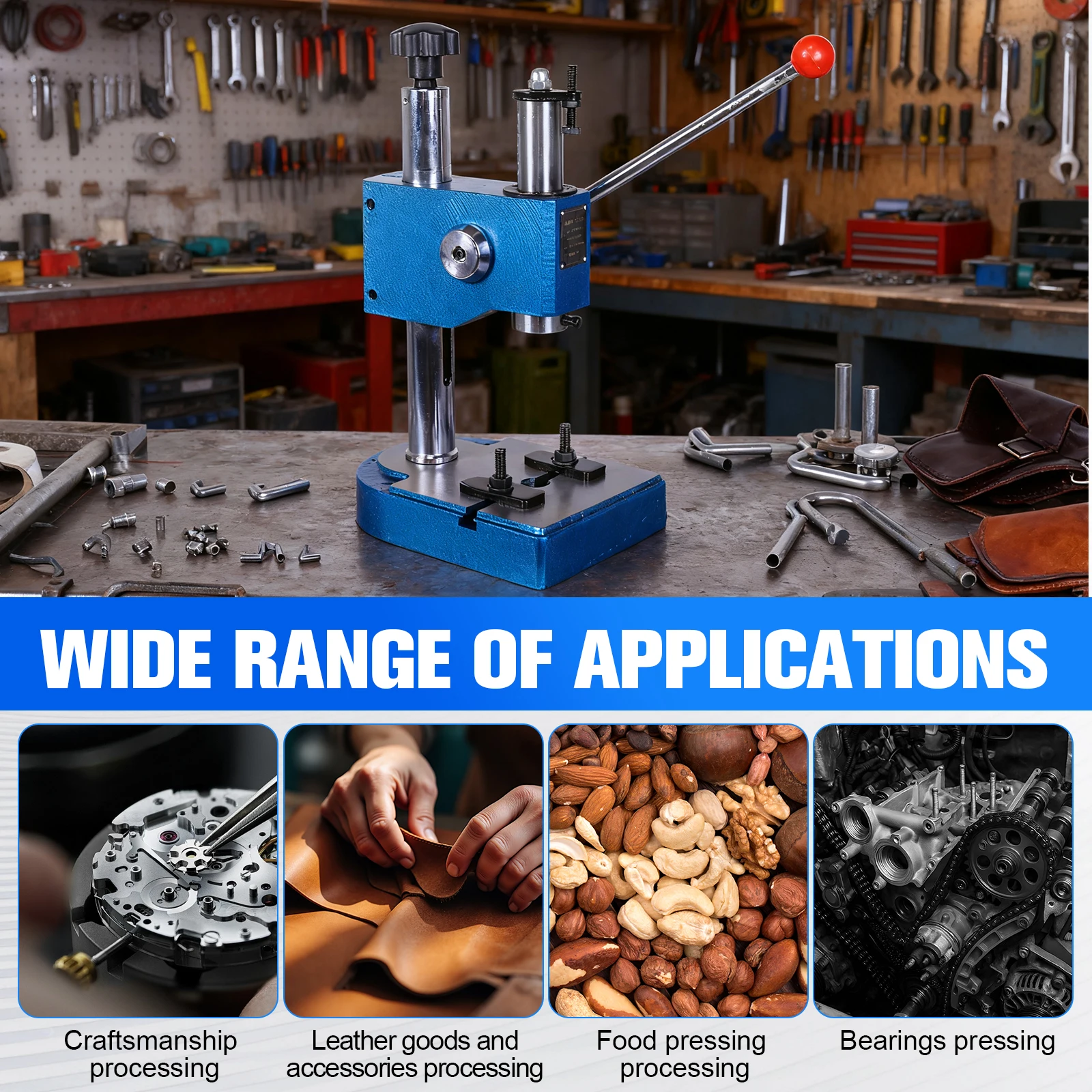 Manual Arbor Press 0.5Ton Manual Leverage Mountable Bearings Cast Iron for Riveting Squeezing Punching Bending Pressing Stamping