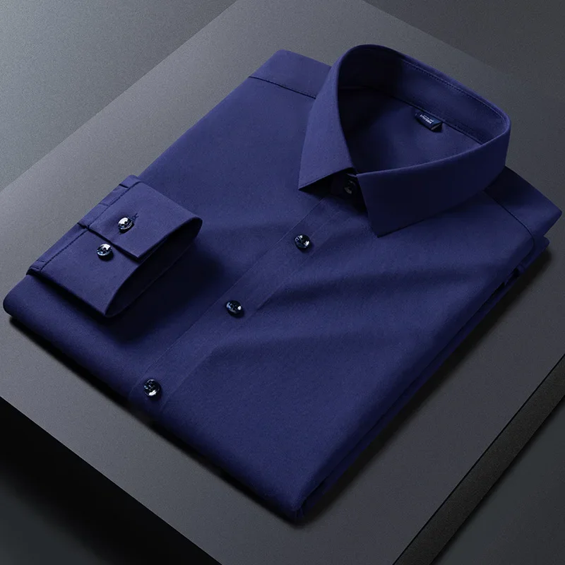 Dress Shirts Men Casual Shirts Spring Autumn Men Long Sleeve Shirts Business Casual Wrinkle Resistant Solid Color Formal Dress Slim Fit Work Social Shirt S-8XL