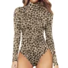 2022 Euro-American Cross-Border Women's Clothing Amazon Casual Base Top Long Sleeve Tight Bodysuit Leopard Slipsbodysuit