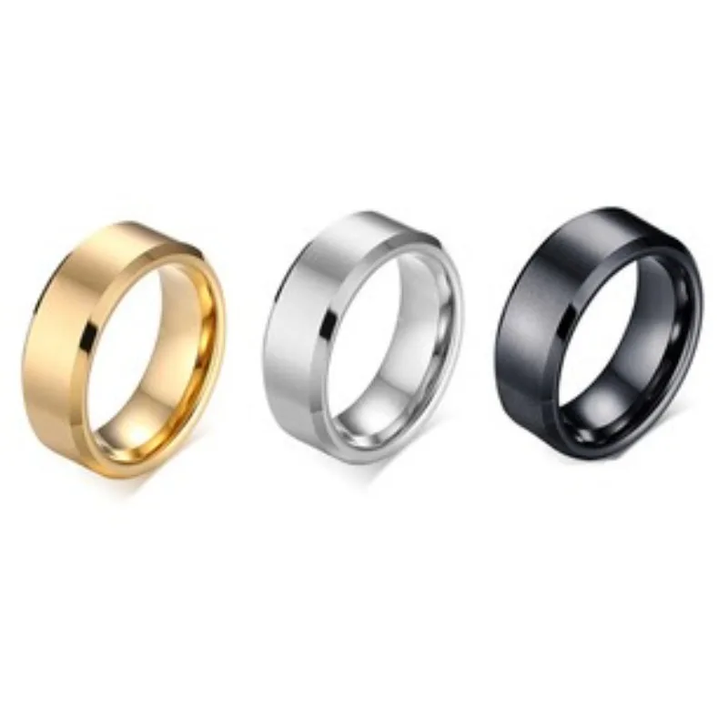 2024 Punk 8mm Stainless Steel Women Men Rings Smooth Surface Finger Rings Wedding Party Versatile Fashion Jewelry Accessories 3