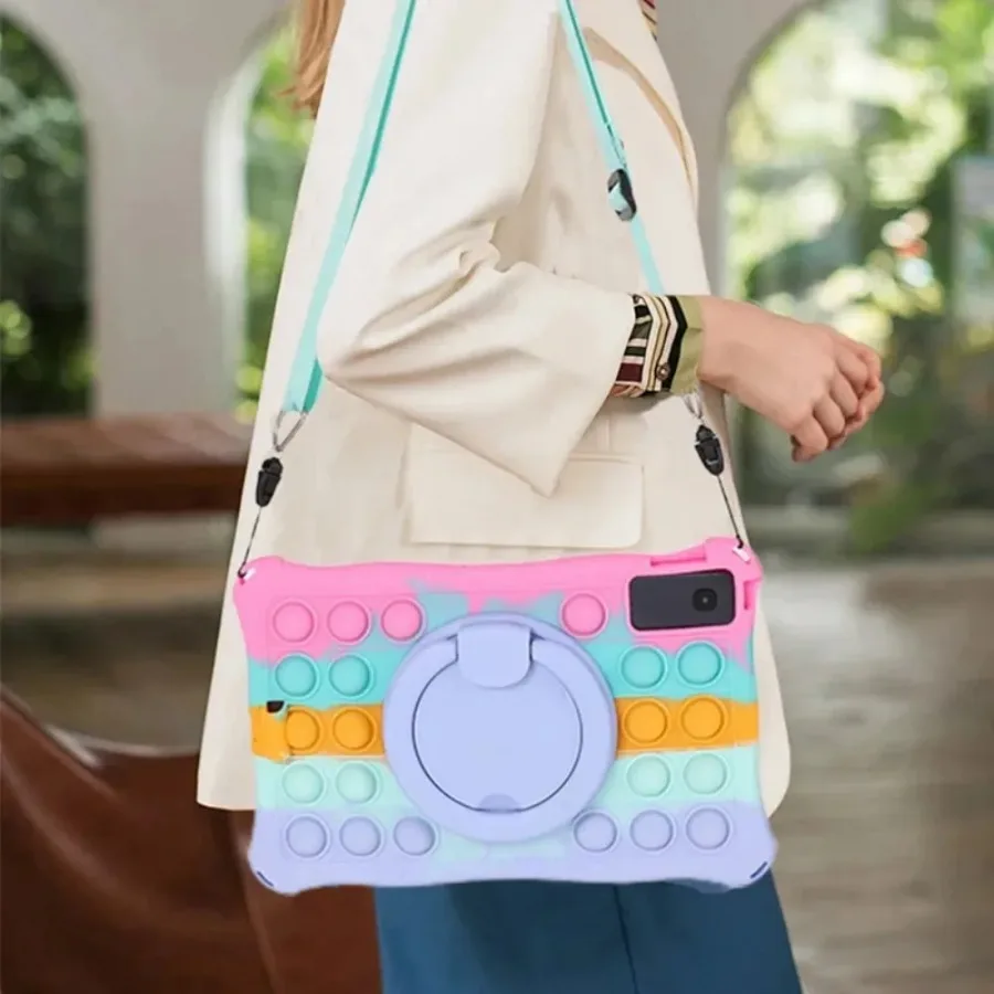 Bubble Silicone Kids Tablet Case with Stand, Strap, and Pen Holder - Durable Protective Cover
