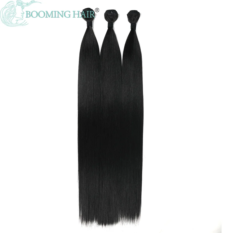 32 Inch Bone Straight Hair Extensions Hair Bundles Heat Resistant Black Super Long Hair Synthetic Weaving Full to End