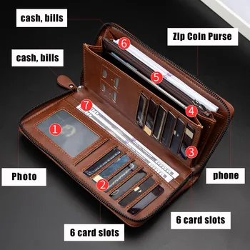 Portafoglio da uomo con cerniera lunga Portafoglio in pelle PU di alta qualità per uomo Blocco RFID Pochette da lavoro Porta carte di credito Borsa da uomo 1