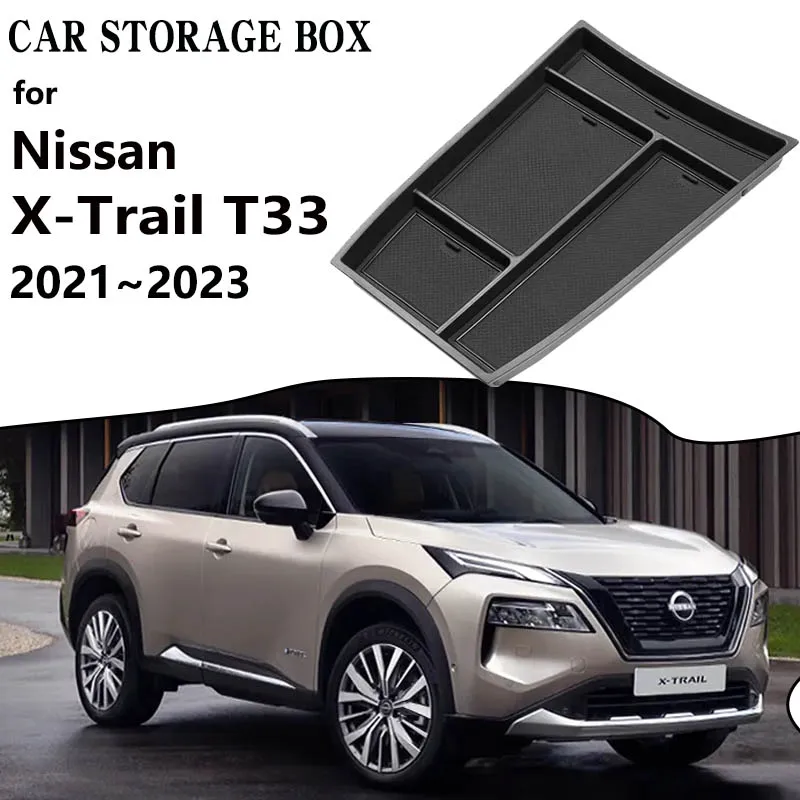 

Аксессуары для Nissan X-Trail T33 Rogue 2021 ~ 2023, автомобильные коробки для хранения, органайзер для подлокотника, контейнер центральной консоли, упаковка для всякой всячины