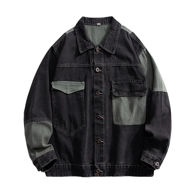 Men's Denim Jacket Oversize Spliced Color Blocking Spring Autumn Jacket Hip Hop Menswear Japanese Style Male Jeans Jacket 5