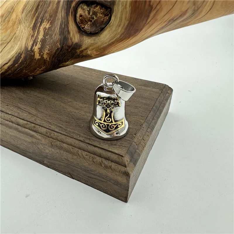 Golden Silver Plated Thor Necklace 316L Stainless Steel Jewelry Punk Biker New Polishing Bell Pendant 3