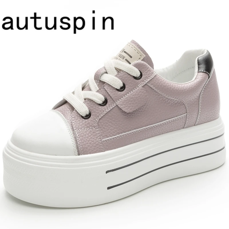 

AUTUSPIN 6.5cm High Platform Skateboard Shoes for Women Fashion Newest Concise Genuine Leather Ladies Vulcanized Sneakers Chunky