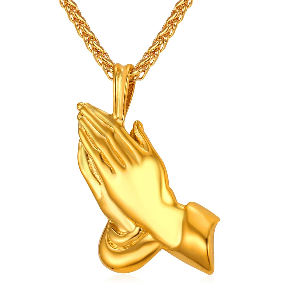 

Collare Prayer Hands Pendants Men Gold/Black Color Religious Christian Jewelry 316L Stainless Steel Praying Necklaces Women P905