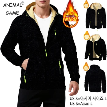 Animal Game Outdoor Warm Hooded for Men Heavyweight Fleece Sweatshirts Sherpa Lined Zipper Coats Thick Streetwear Hunting Jacket