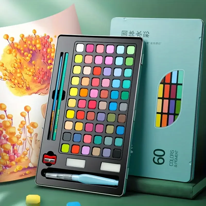 Premium Watercolor Set-36-60 Vibrant Colors, Washable Latex Pigments and Brushes for Artists and Students