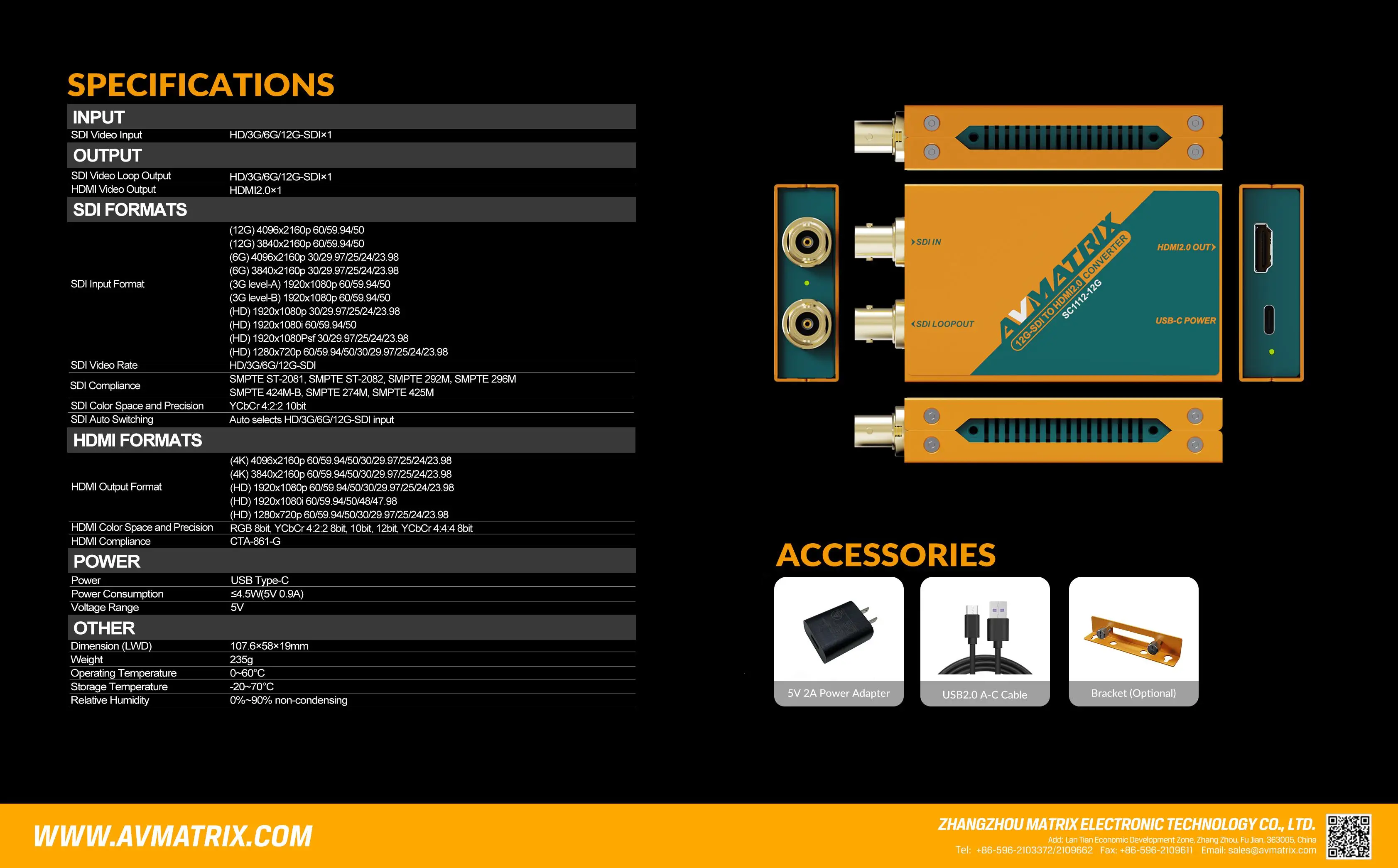 . SC1112-12G 12G-SDI to HDMI-compatible 2.0 4K Broadcast Converter up to 4K60HZ