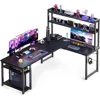 L Shaped Gaming Desk with Hutch, Computer Desk with Storage Shelves, 66" L Shaped Desk for Home Office, Corner Desk with Headph 1