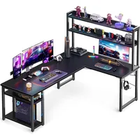 L Shaped Gaming Desk with Hutch, Computer Desk with Storage Shelves, 66" L Shaped Desk for Home Office, Corner Desk with Headph 1