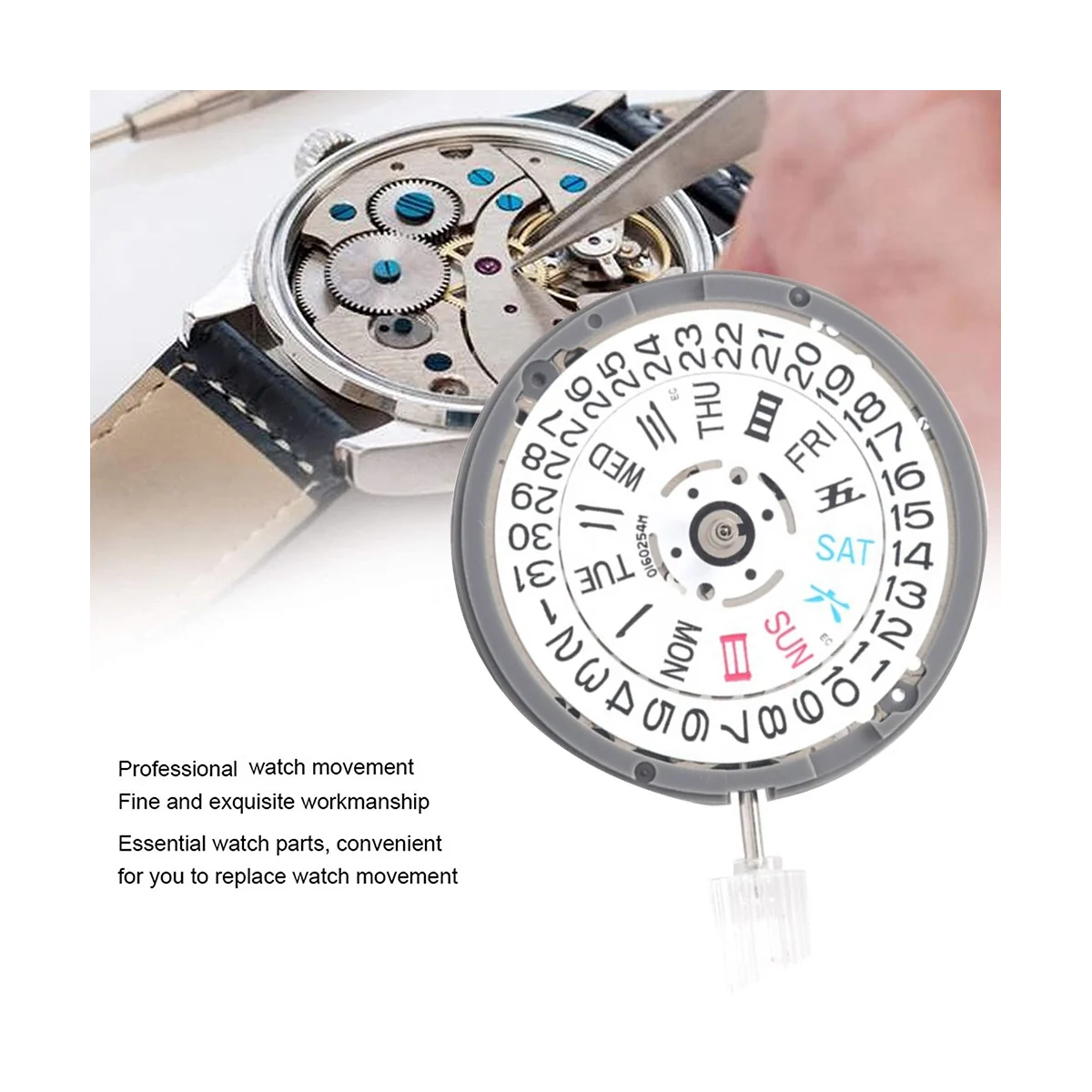 

NH36/NH36A Double Calendar High Accuracy Automatic Mechanical Watch Movement with Steel Stem+Week Dial+Calendar Dial Kit