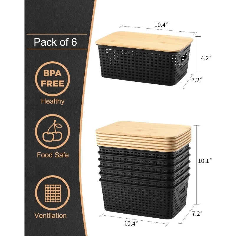 Baskets for Organizing Plastic Storage Bins With Bamboo Lids Small Shelf Basket Container for Organizing Shelves Desktop 5