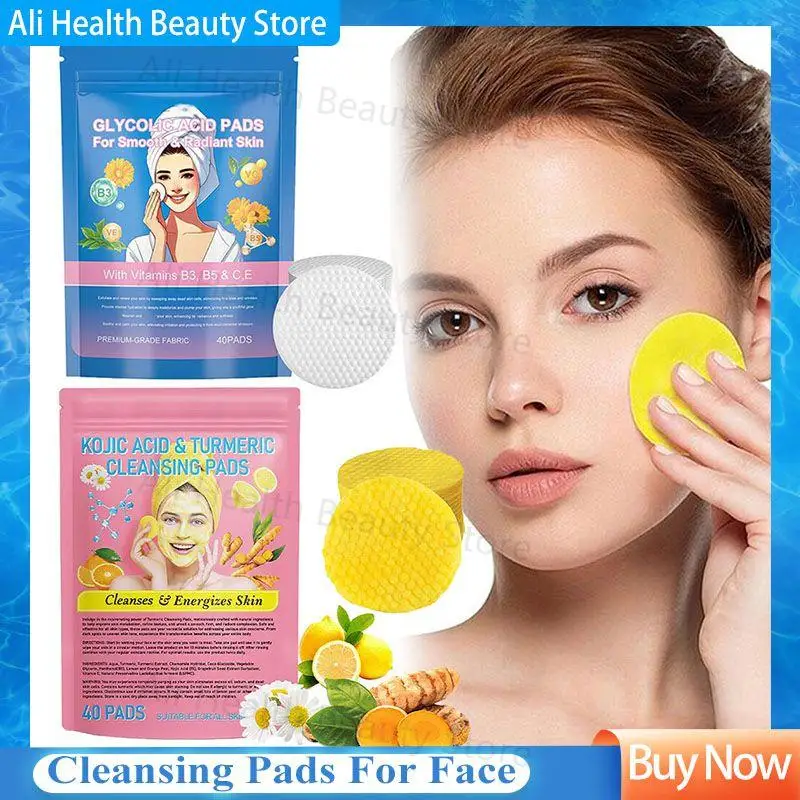 40pcs Turmeric Kojic Acid Cleansing Pads Exfoliating Pads Facial Sponges For Cleansing Exfoliating Daily Skin Care Facial Cleanser Cleansing Pad