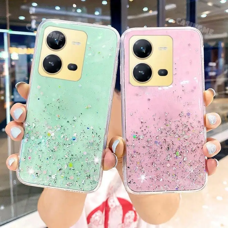 Tok Vivo V25 V25E Y35 Y22 Y16 Y33S Y21S Y21 Y01 Y75 Y72 Y77 V21 V21E V23 V23E 5G luxus csillogó Girly borítóhoz, átlátszó_voghion.com