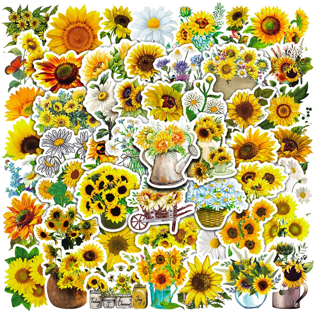 

10/30/50PCS Sunflower Sticker Art Oil Painting Flower Graffiti Decals Decoration for Kids Toy Gift DIY Laptop Fridge Car Sticker