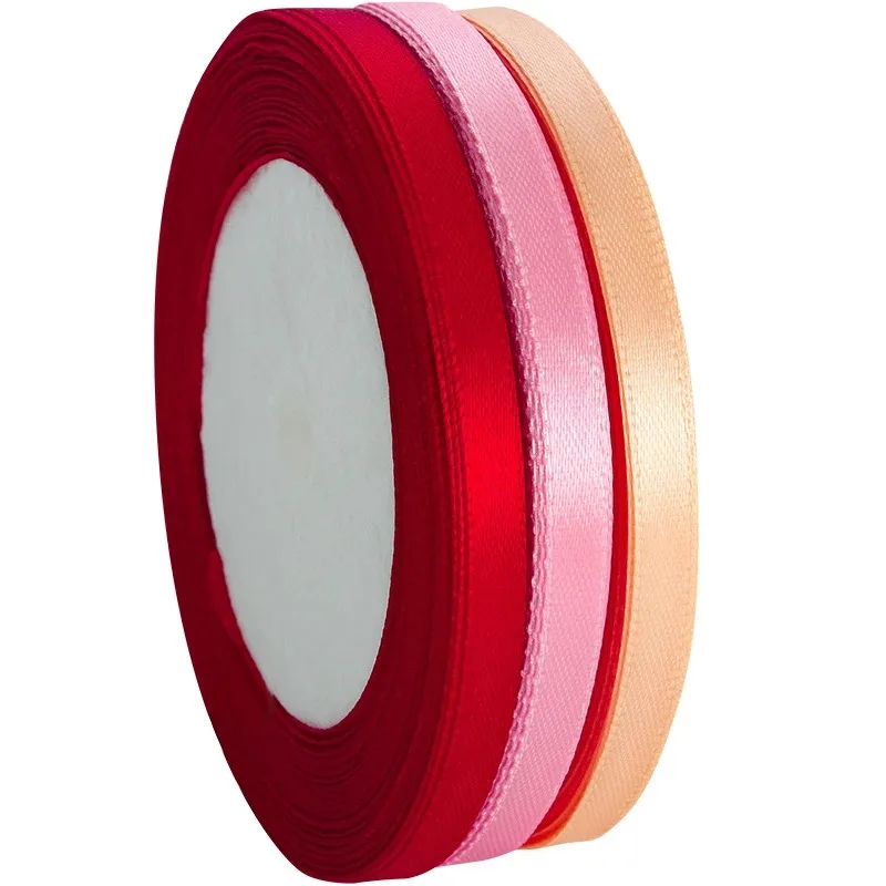 22meters(25yards) 6mm Solid Color Satin Ribbons Wedding Decorative Gift Box Wrapping Belt DIY Crafts White Pink Blue Red yellow