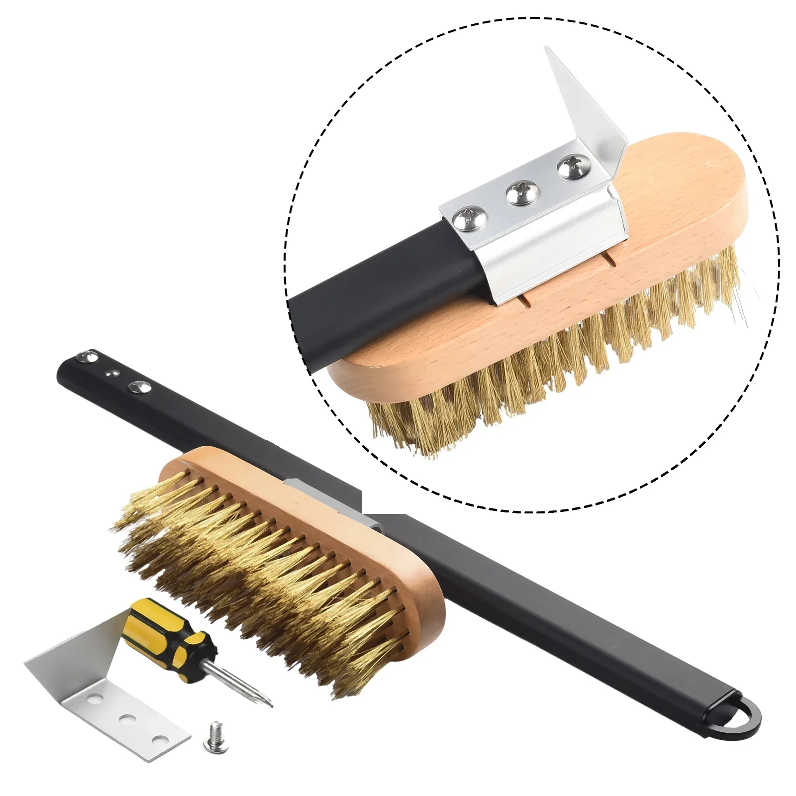 Adjustable Length Pizza Oven Brush with Scraper Brass Bristles for Efficient Cleaning Perfect Accessory for Ovens or Grills