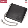 KAVIS 100% Genuine Leather Short Purse Business RFID Protect Credit Card Holder Clutch For Men With Anti-theft Chain Wallet 1