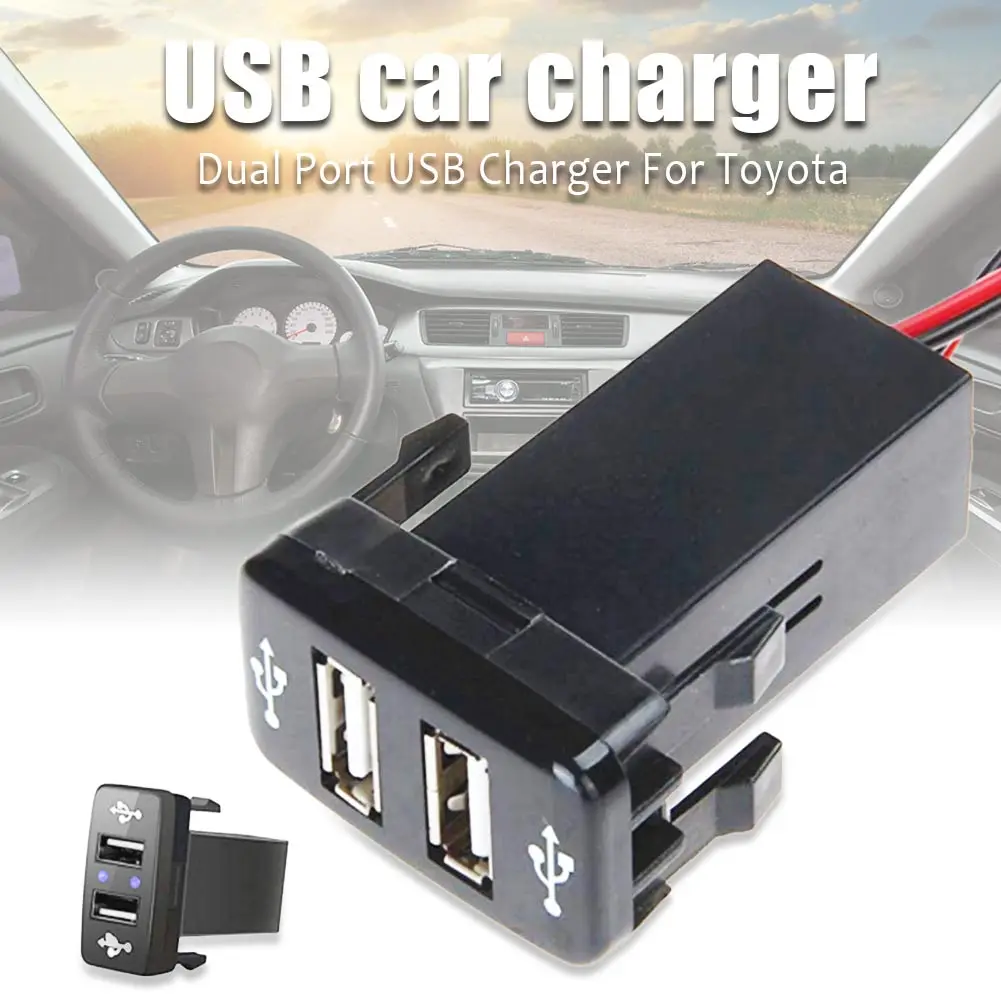 Auto Dual USB Port Charging Car Charger Double Socket For TOYOTACables
