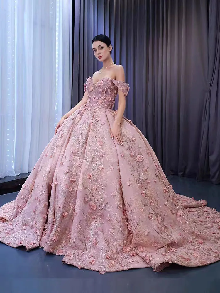 Ball Gown Wedding Dresses 2025 Sweetheart Off Shoulder 3D Flower Bridal Dress Sweep Train Plus Size robe de soirée de mariage