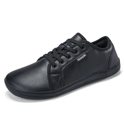 Best - Selling Minimalist Unisex Wide Toe Barefoot Walking Shoes - Casual Lightweight Artificial Leather Sneakers - 45 (Black)