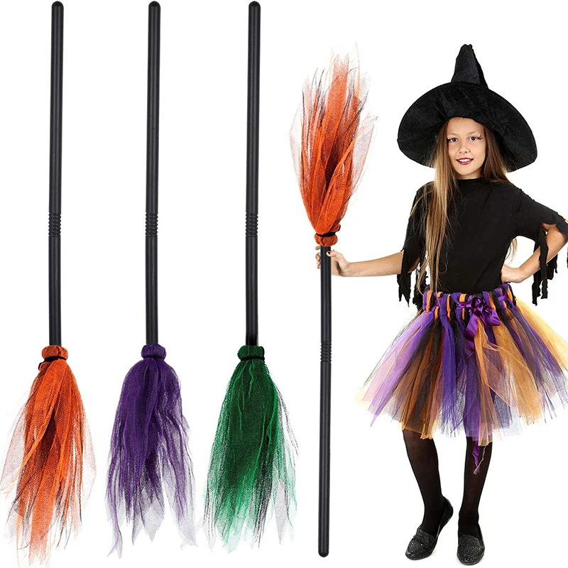 

1PC 90*15cm Halloween Party Witch Broom Kids Plastic Cosplay Flying Broomstick Props For Masquerade Halloween Cosplay